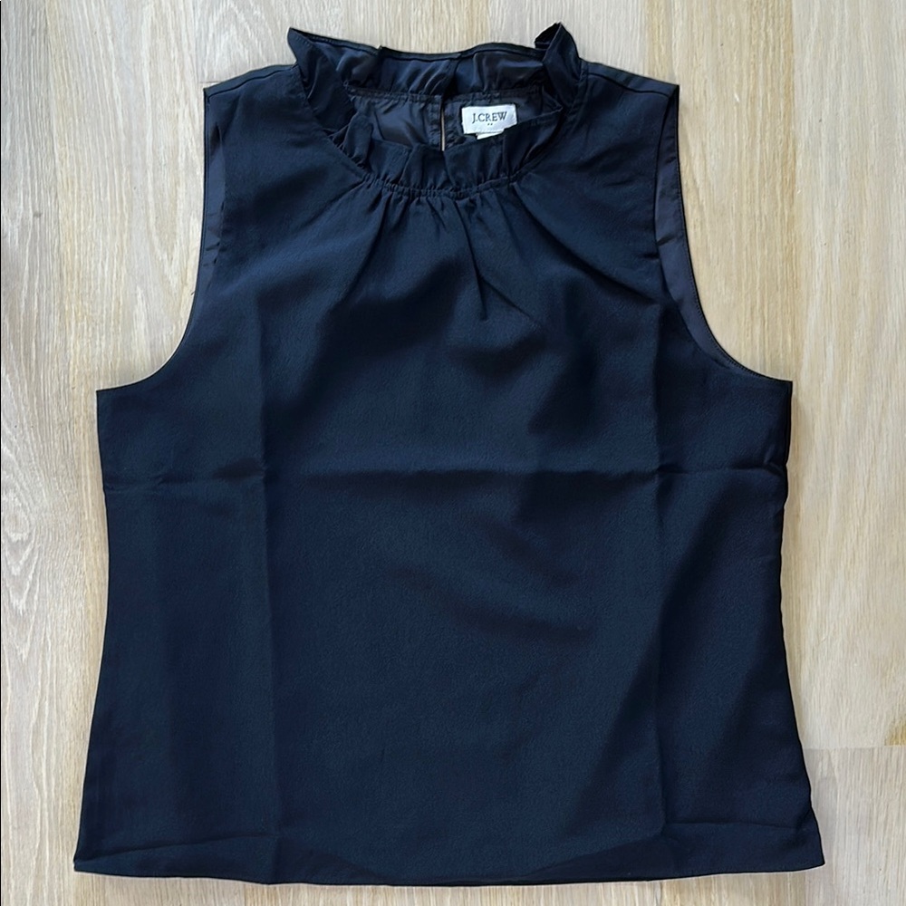 J. Crew Women's Black Sleeveless Ruffle Neck Top